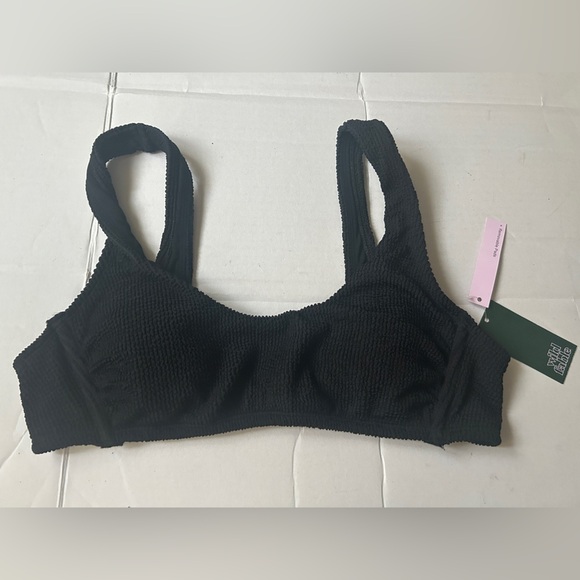 Wild Fable Women's Pucker Textured Scoop Front Bralette Bikini Top Black Large - Picture 1 of 7
